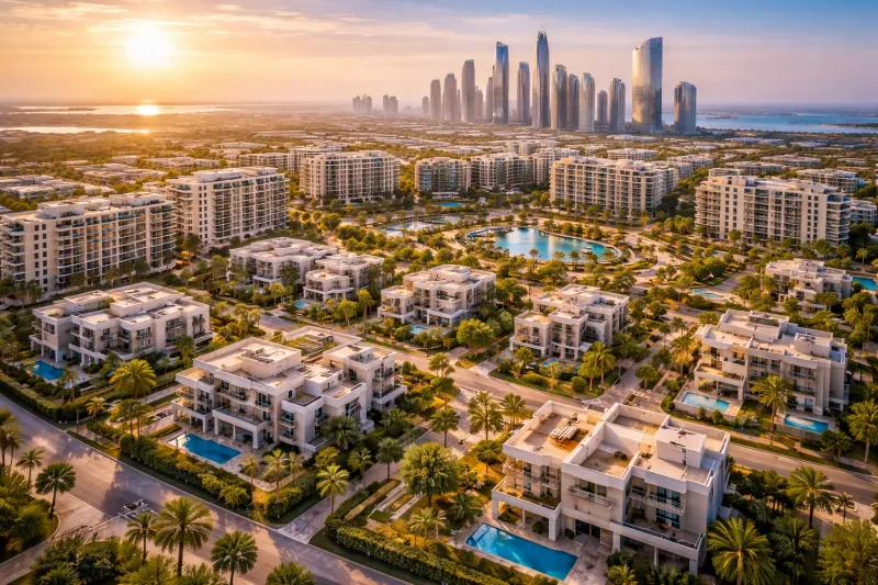 Golden sunset over Abu Dhabi's villas