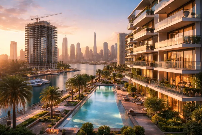 Urban luxury at sunset