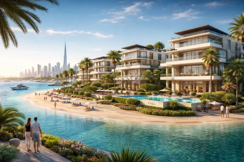 Vayla Residences at sunset in Dubai