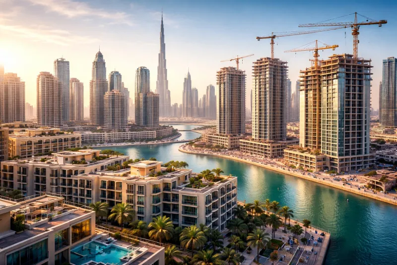 Dubai skyline at sunset