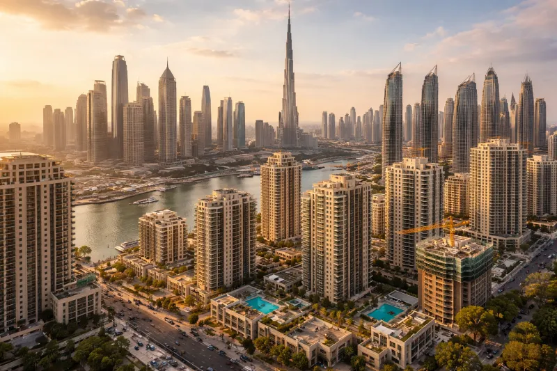 Dubai skyline at sunset