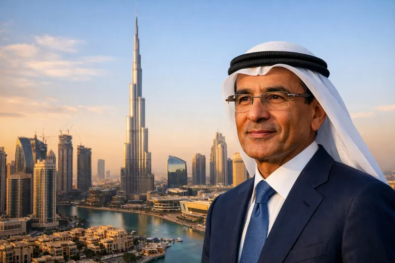 Mohamed Alabbar with Dubai skyline