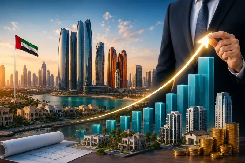 Business growth at sunset skyline