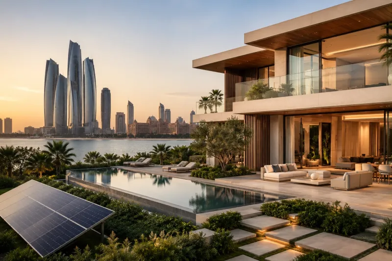 Sunset Villa Overlooking a Futuristic Skyline