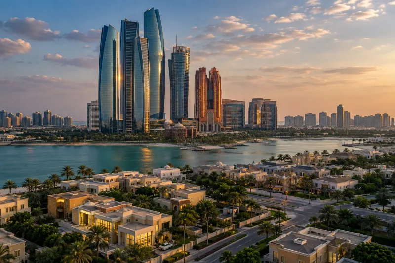 Golden Hour Skyline Over Waterfront Villas